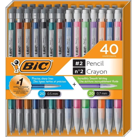 Bic Mechanical Pencil #2 EXTRA SMOOTH, 40 Pack Of Twenty 0.5mm, and Twenty 0.7 mm - Assorted Colored Barrels - Variety Pack of Bic Lead Pencils