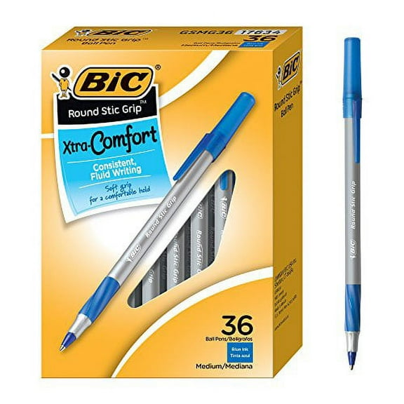 Bic Round Stic Xtra Comfort Ballpoint Pen, Blue, Medium, 36 Pens