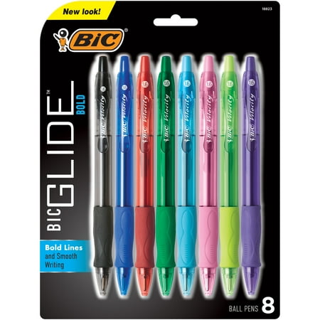BIC Glide Bold Retractable Ballpoint Pens, Bold Point (1.6mm), Assorted Ink Colors, 8 Count Pack
