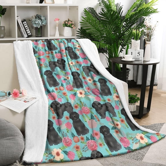 Bichon Dog Blue Florals Blanket,Comfortable Soft Flannel Throw Blanket,All Season,Warm Lightweight Blankets for Sofa Bed Couch Living Room Chair,50"x60"