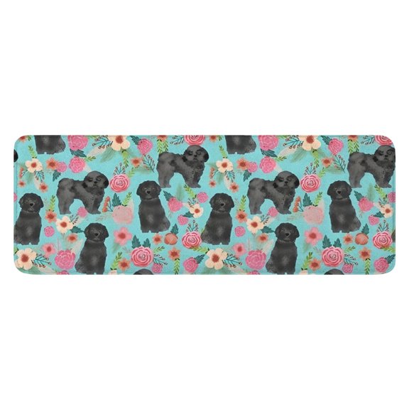 Bichon Dog Blue Florals Kitchen Rug Mat,Kitchen Runner Rugs Non Skid Washable,Decorative Kitchen Floor Mats for Kitchen,Sink,Laundry,17"x47.2"