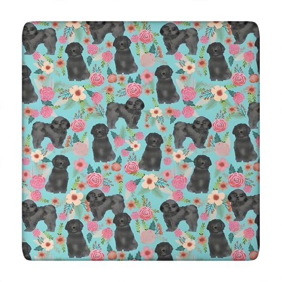 Bichon Dog Blue Florals Square Fitted Tablecloth with Elastic Edge,Square Table Cover,Washable Elastic Table Cover for Home Kitchen Party Decor 34"x34"