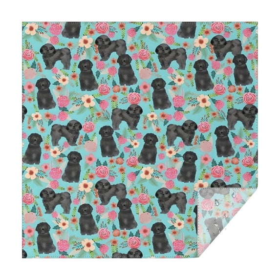Bichon Dog Blue Florals Square Tablecloth,Waterproof Square Table Cover,Wipeable Spillproof Washable Table Cover for Home Kitchen Party Decor 60"x60"(152x152cm)