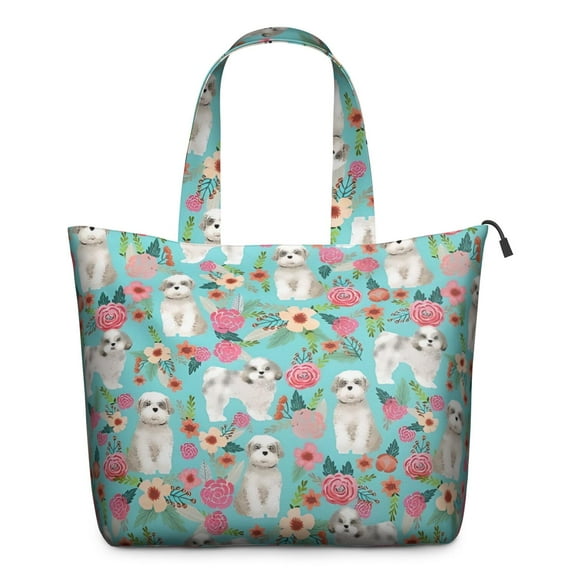 Bichon Dog Blue Florals Travel Tote Bags for Women Carry On,Large Weekender Bags for Women Travel,Multi Functional Duffle Bag for Work,Shopping,Sports