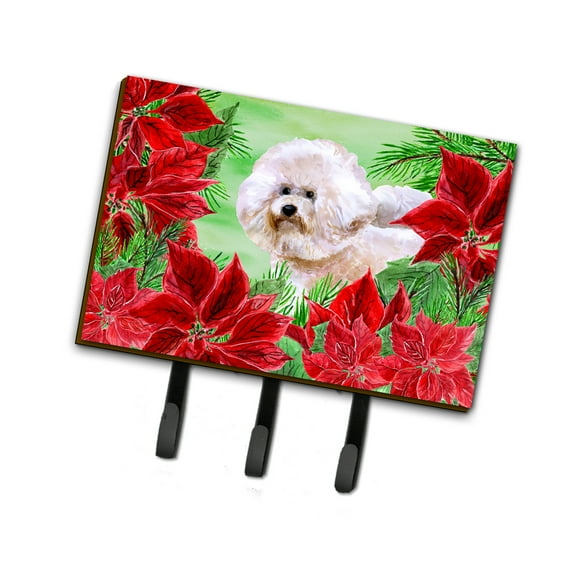 Bichon Frise 2 Poinsettas Leash or Key Holder