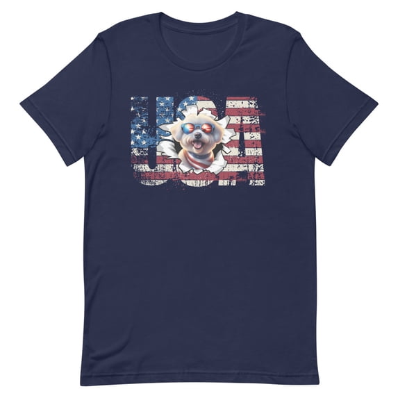 Bichon Frise 4th July Memorial Day USA (Navy, 4XL)