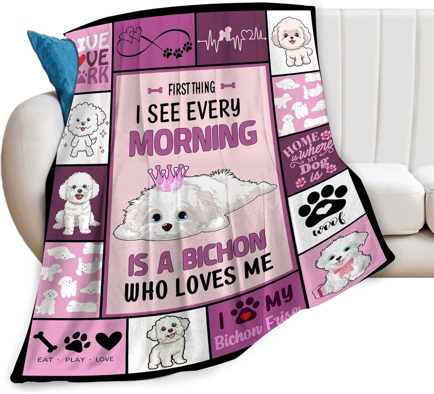 Bichon Frise Blanket Dog Throw Blanket Cozy Fleece Flannel Plush Bedding Bichon Frise Gifts Stuff for Men Women Boys Teen Girls Kids for Couch Sofa Bed Decor 60"X80"