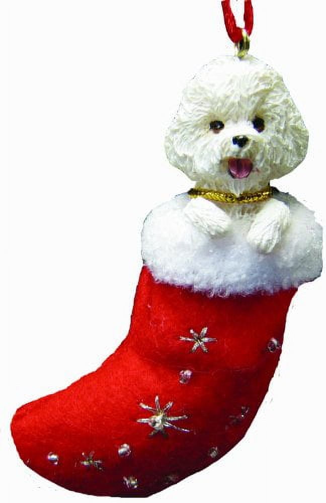 Handcrafted Bichon Frise Red Stocking Resin Ornament