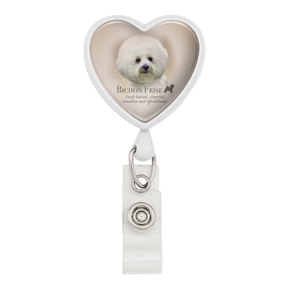 Bichon Frise Dog Breed Heart Lanyard Retractable Reel Badge ID Card Holder