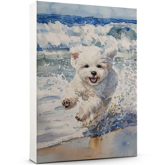 Bichon Frise Dog Canvas Wall Art Puppy Print Pet Paintings Artwork, Bichon Frise Dog Painting Poster Home Decoration Kids Bedroom Decor Framed