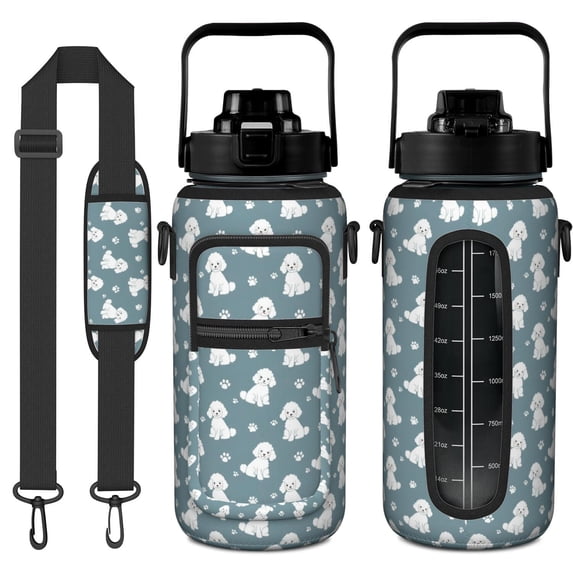 Bichon Frise and Dog Paw Print 64oz Half Gallon Water Bottle with ...