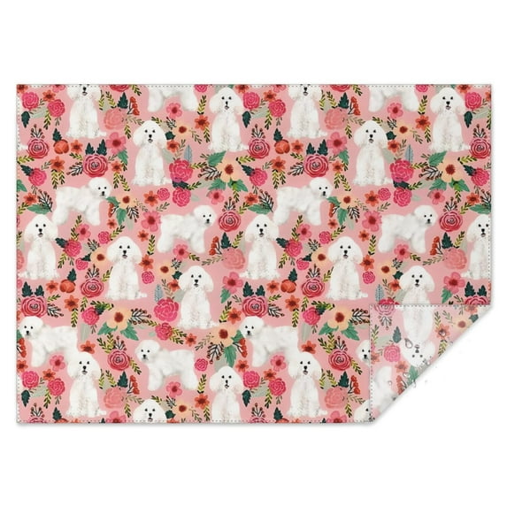 Bichon Frise Dog and Pioneer Flower Rectangle Tablecloth 60"x84",Waterproof Polyester Rectangle Table Cloth, Wipeable Spillproof Polyester Tablecloth for Dining, Camping, Indoor and Outdoor