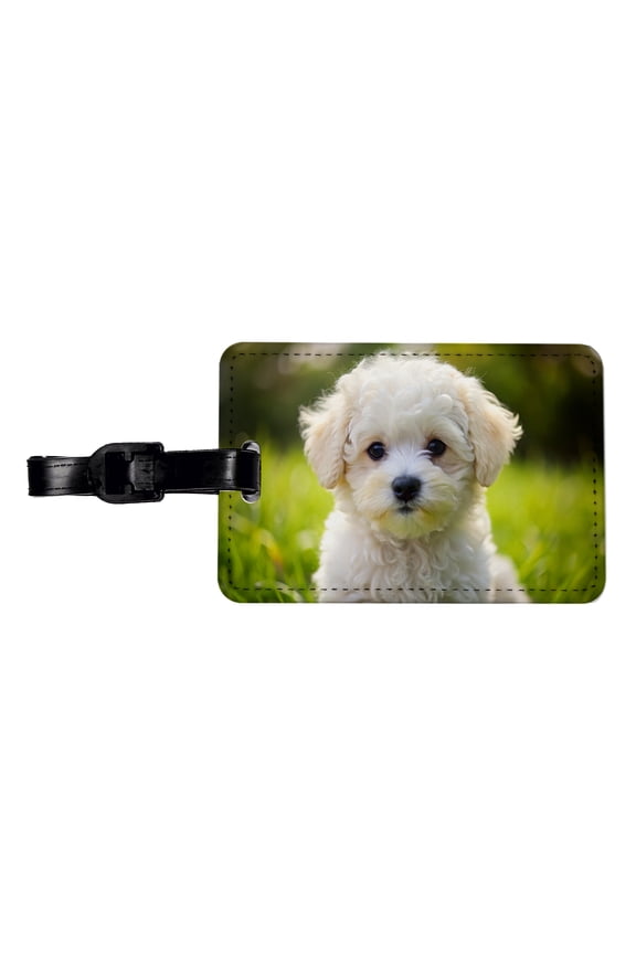 Bichon Frise Dog Puppy Photo Faux Leather Travel Luggage Tag