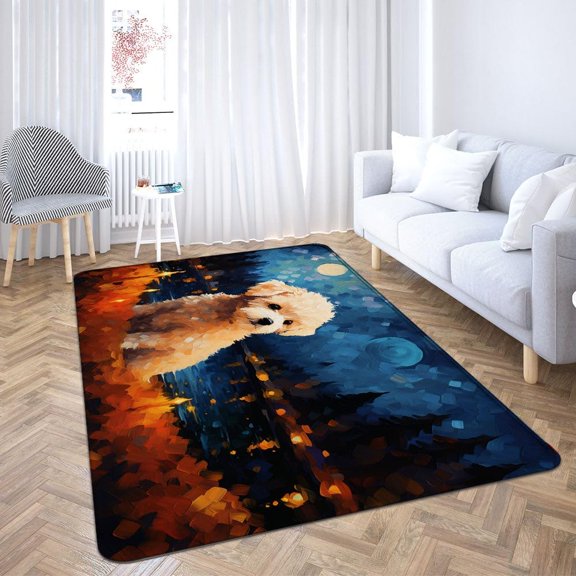 Bichon Frise Dog Rugs for Bedroom Rectangle Area Rug, Modern Area Rug for Sofa & Tv Room, Stain‑resistant, Fade‑resistant, Contemporary Decorative Rug, Anti‑curl Edges, Lay Flat