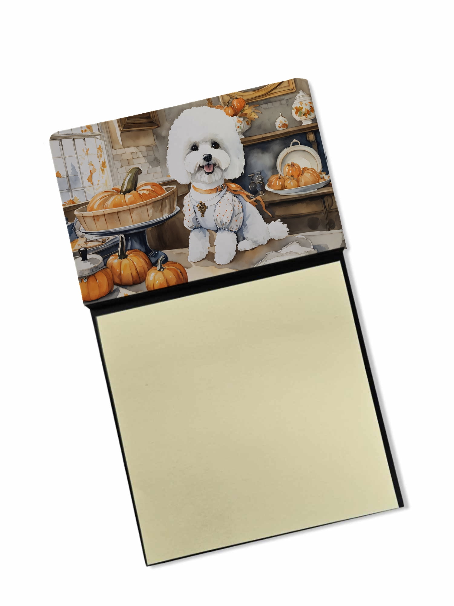 Bichon Frise Fall Kitchen Pumpkins Sticky Note Holder 3.25 in x 5.25 in