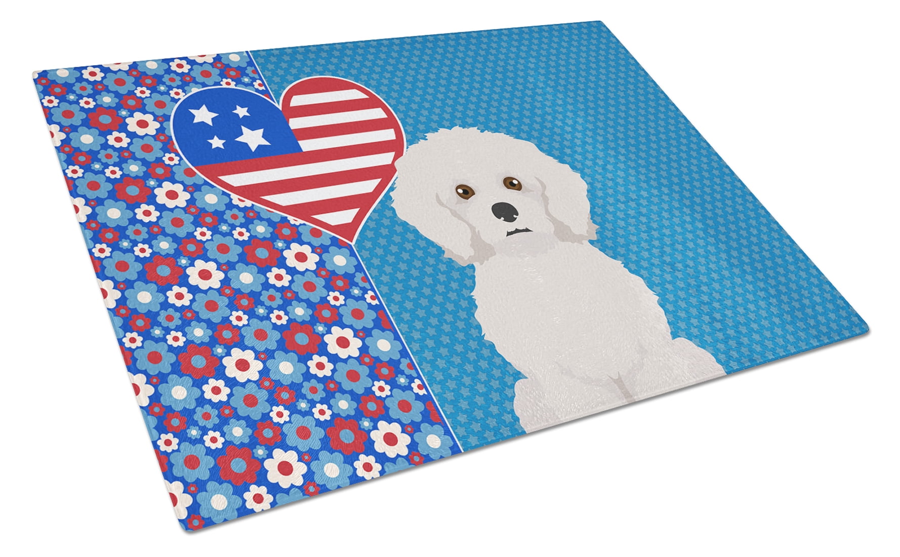 Bichon Frise Glass Cutting Board Large 12 in x 15 in