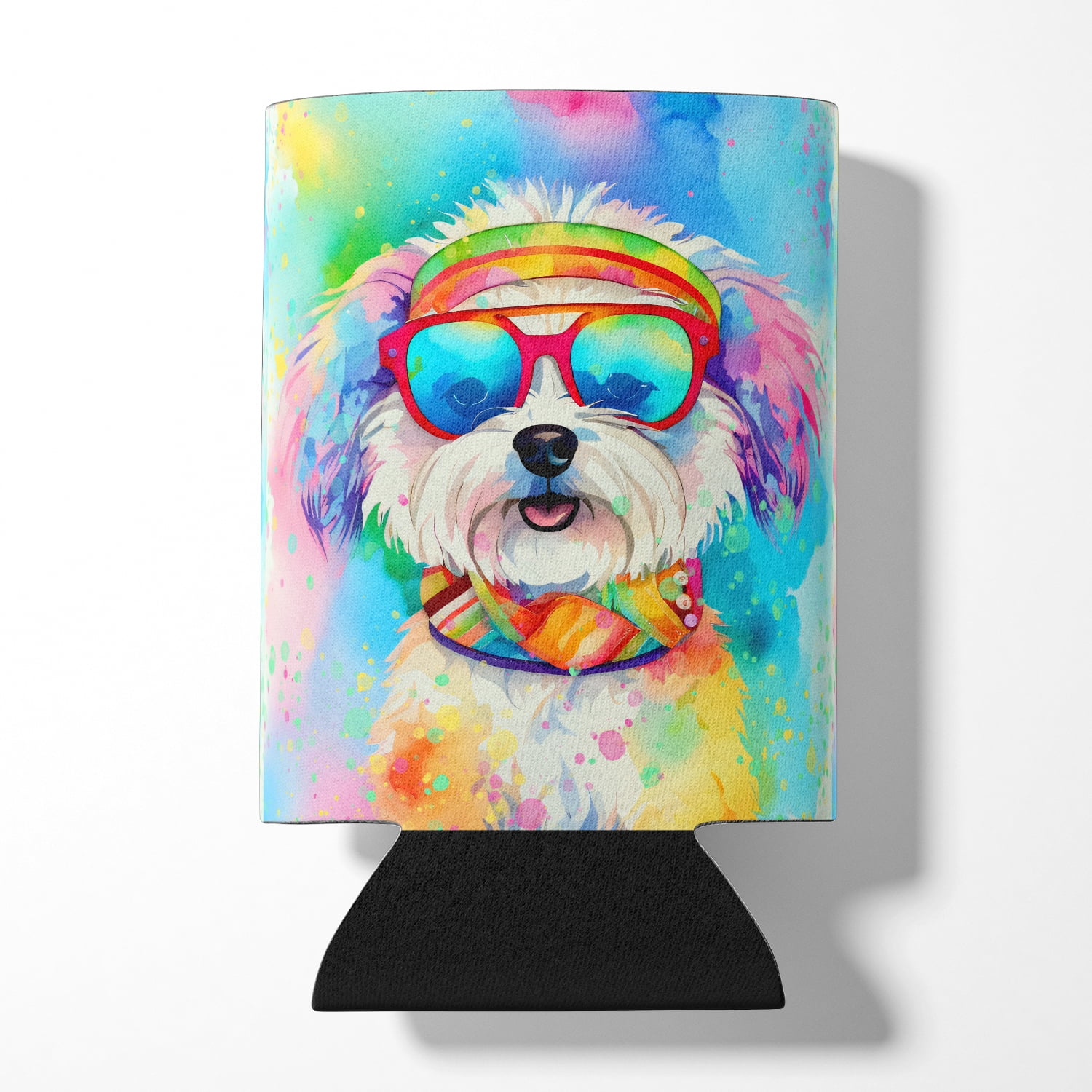 Bichon Frise Hippie Dawg Can or Bottle Hugger 3 in x 5 in