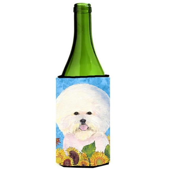 Bichon Frise In Summer Flowers Wine bottle sleeve Hugger - 24 oz.