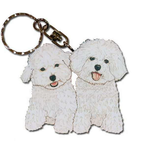 Bichon Frise Keychain, Souvenir Key Holder, Dog Charm Tag, Pet Key Rings Craft Ornaments, Wooden Die-Cut