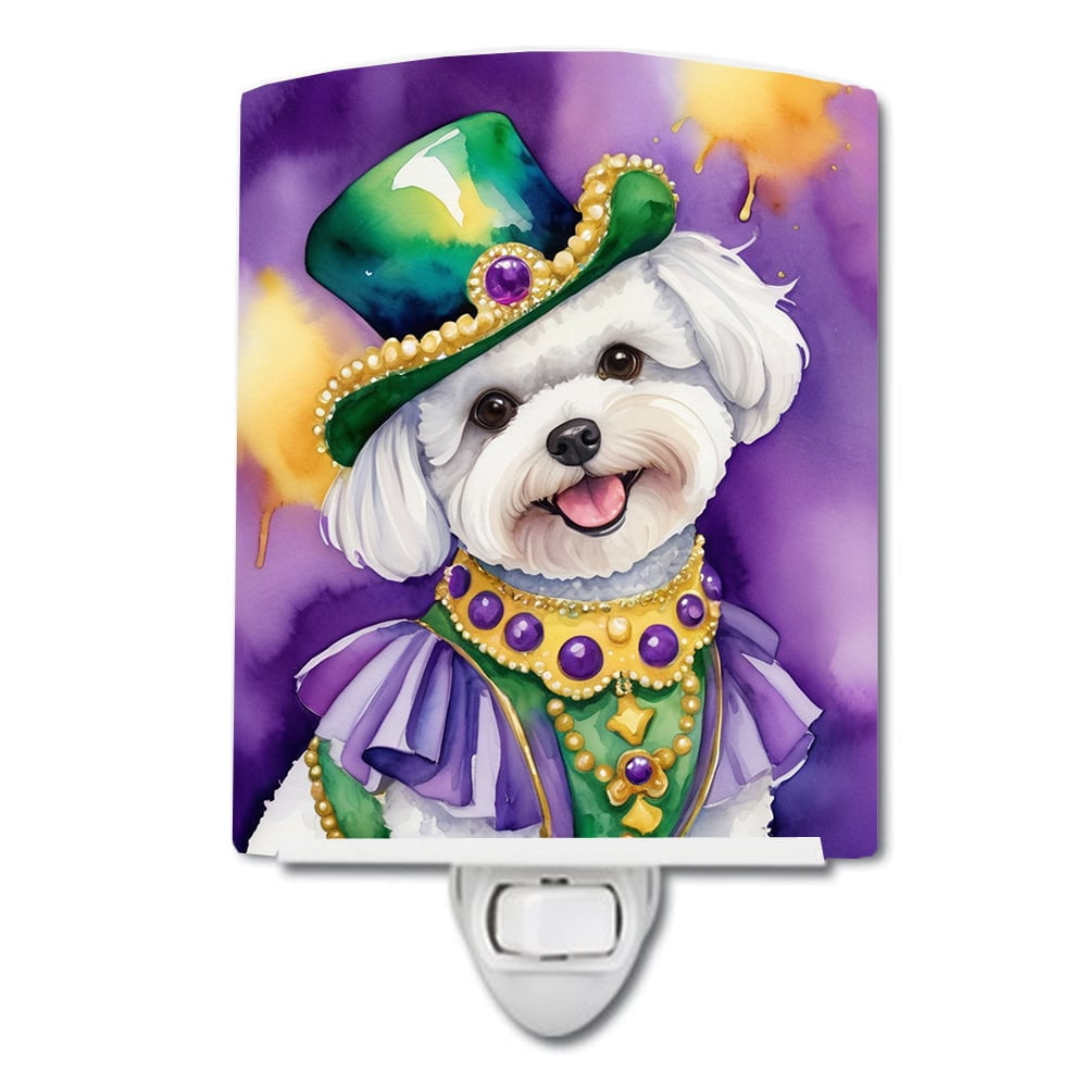 Bichon Frise King of Mardi Gras Ceramic Night Light 4 in x 6 in