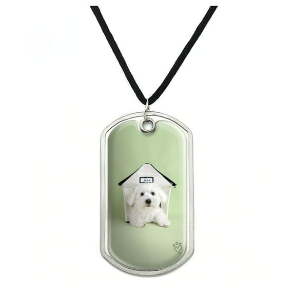 Bichon Frise Maltese Puppy Dog in House Military Dog Tag Pendant Necklace with Cord