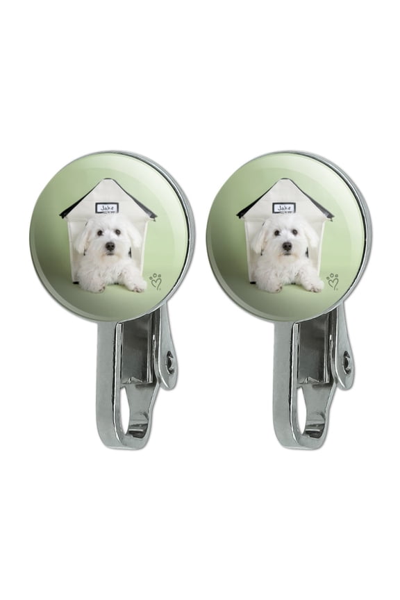 Bichon Frise Maltese Puppy Dog in House Novelty Clip-On Stud Earrings