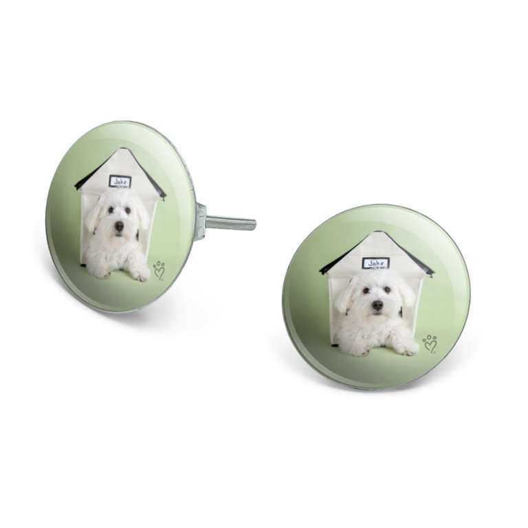 Bichon Frise Maltese Puppy Dog in House Novelty Silver Plated Stud