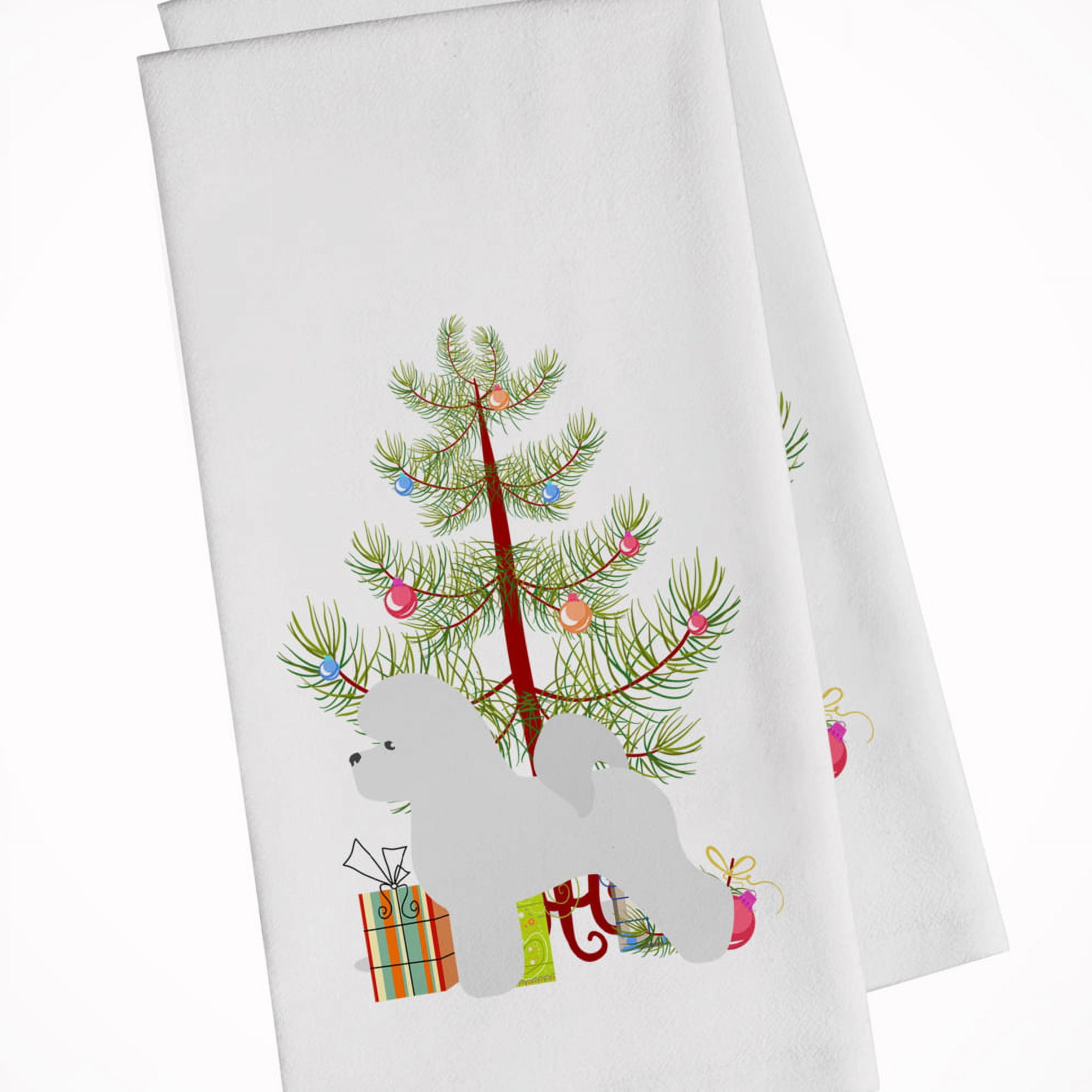 Bichon Frise Merry Christmas Tree White Kitchen Towel Set of 2