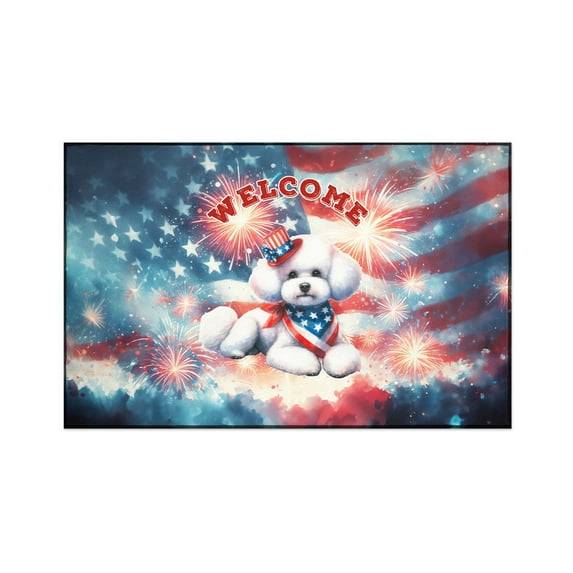 Bichon Frise Patriotic Welcome for 4Th of July Independence Day Indoor Rug Bichons Dog Lovers Gifts Idea Carpet Living Bed Room Sofa Home Decor - 00010
