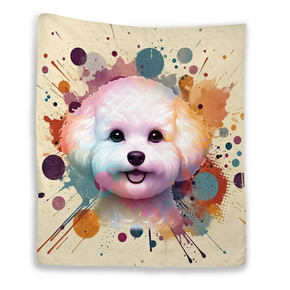 Bichon Frise Portrait Watercolor Vintage Retro Styles Quilt Blanket Bichons Dog Lovers Gifts Idea Cozy Comforter Throw Blanket - 00001