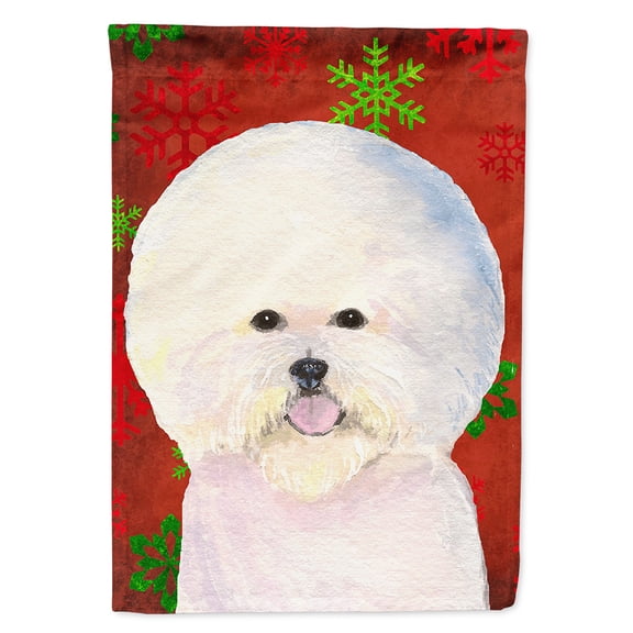 Bichon Frise Red and Green Snowflakes Holiday Christmas Garden Flag