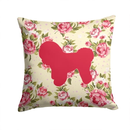 Bichon Frise Shabby Chic Yellow Roses Fabric Decorative Pillow