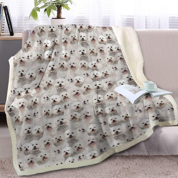 Bichon Frise Sherpa Fleece Throw Blanket 60" x 80" Soft Fluffy Warm Cozy Dogs Blanket for Couch Bed Sofa Chair Cute Puppy Fleece Blanket Reversible Animal Pattern Blankets Gifts for Women