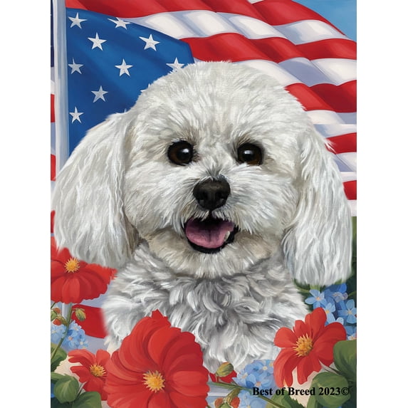 Bichon Frise Show Cut - Best of Breed All-American Patriotic I House Flag