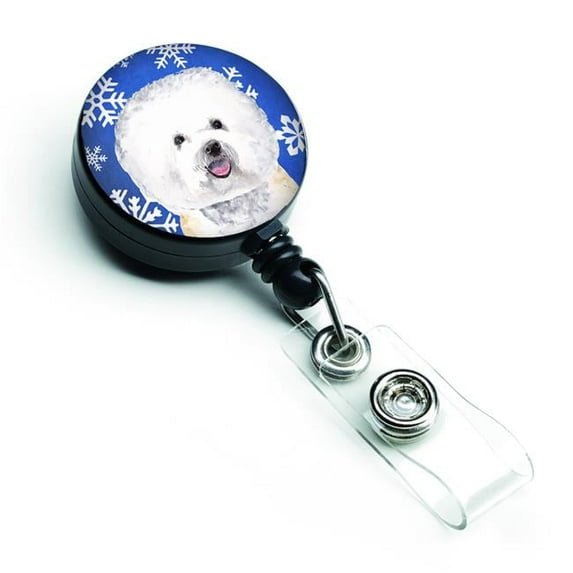 Bichon Frise Winter Snowflakes Holiday Retractable Badge Reel