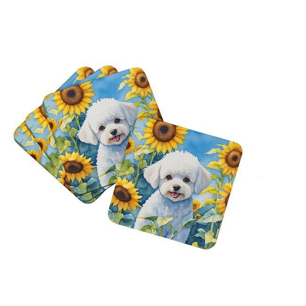 Bichon Frise in Sunflowers Foam Coasters 3.5 in x 3.5 in