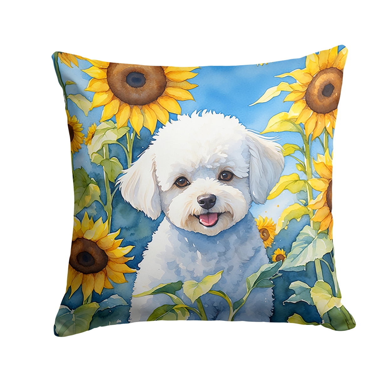 Bichon Frise in Sunflowers Throw Pillow 18 in x 18 in