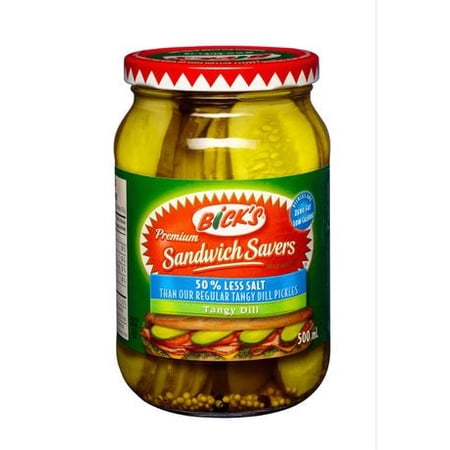 Bick's 50% Less Salt Sandwich Savers Jar of Pickles, 500ml/16.9 oz, {Imported from Canada}