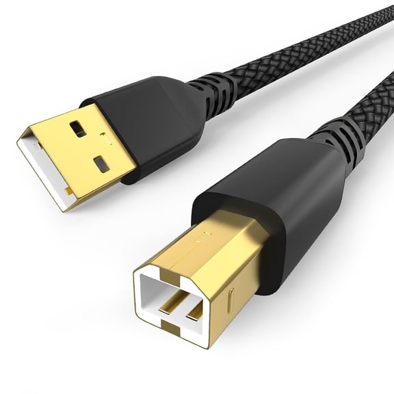 Bicmice 6.6FT Printer Cable to USB 2.0, 480Mbps High Speed USB A to USB B Cable Compatible with HP Canon Brother Samsung Dell Epson Lexmark Xerox Scanner Printer - Gold-Plated Connectors, Braided