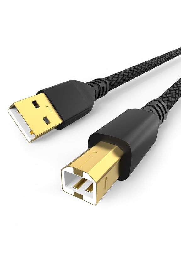 6.6FT Printer Cable to USB 2.0, 480Mbps High Speed USB A to USB B Cable Compatible with HP Canon Brother Samsung Dell Epson Lexmark Xerox Scanner Printer - Gold-Plated Connectors, Braided