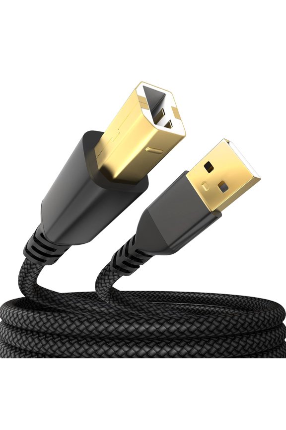 USB A to USB B 2.0 Printer Cable for Mac & PC, 480Mbps High Speed USB B Cable Compatible with HP Canon Epson Printer, Scanner, Piano & MIDI Keyboard - Gold-Plated Plug, Nylon Braided, 3.3FT