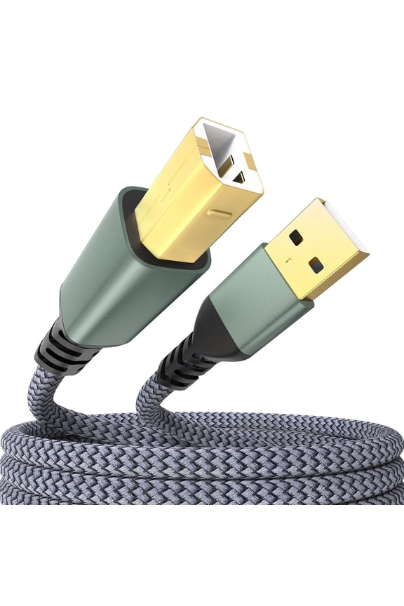 USB A to USB B Printer Cable 480Mbps High Speed Cable Cord Compatible with HP Canon Dell Epson Brother Lexmark Xerox Piano DAC Keyboard DJ Controller and More - Gold-Plated, Nylon Braided