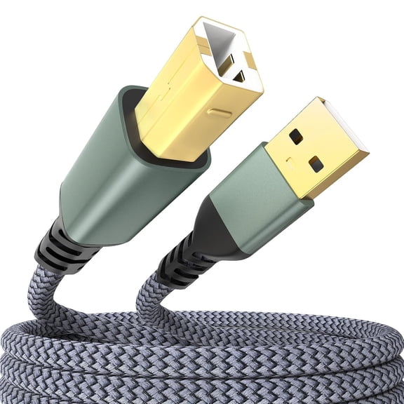 Bicmice USB A to USB B Printer Cable 480Mbps High Speed Cable Cord Compatible with HP Canon Dell Epson Brother Lexmark Xerox Piano DAC Keyboard DJ Controller and More - Gold-Plated, Nylon Braided