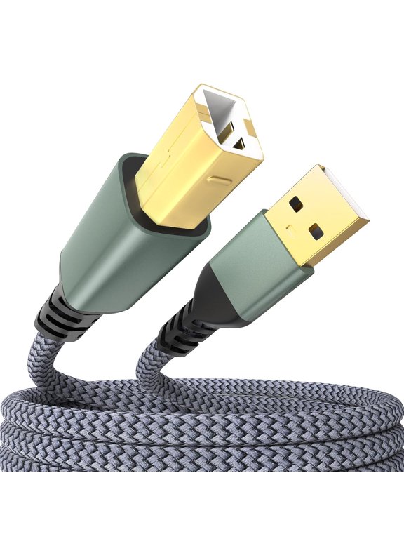 USB A to USB B Printer Cable 480Mbps High Speed Cable Cord Compatible with HP Canon Dell Epson Brother Lexmark Xerox Piano DAC Keyboard DJ Controller and More - Gold-Plated, Nylon Braided