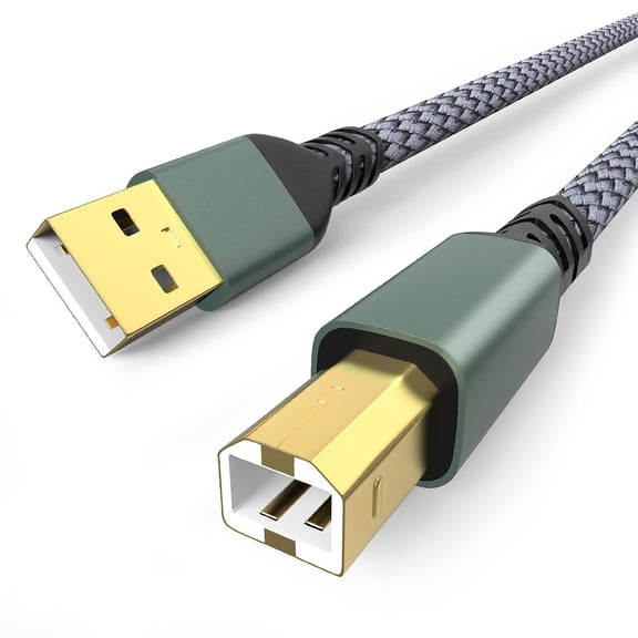 Bicmice USB A to USB B Printer Cable 480Mbps High Speed Nylon Braided Scanner Printer Cable Compatible with HP Canon Dell Epson Brother Piano DAC Midi Keyboard - Gold-Plated Connectors Braided 6.6Ft