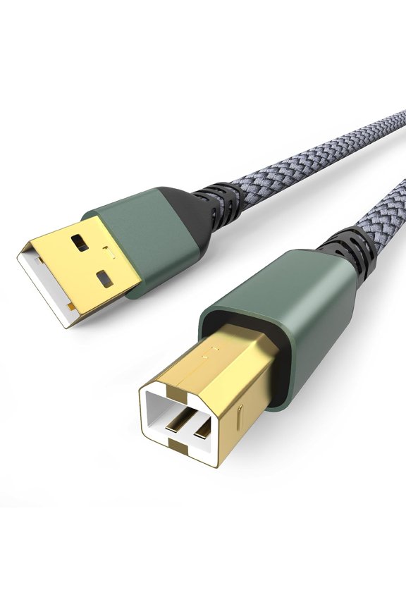 USB A to USB B Printer Cable 480Mbps High Speed Nylon Braided Scanner Printer Cable Compatible with HP Canon Dell Epson Brother Piano DAC Midi Keyboard - Gold-Plated Connectors Braided 6.6Ft
