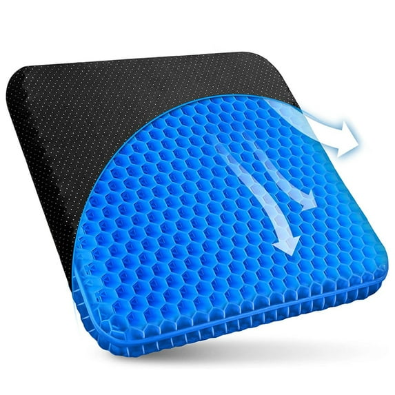 Bicmte Honeycomb Gel Support Seat Cushion with Non-Slip Breathable Cover - 16.5"x14.6" Ergonomic & Orthopedic Gel Seat Cushion Blue Chair Pad