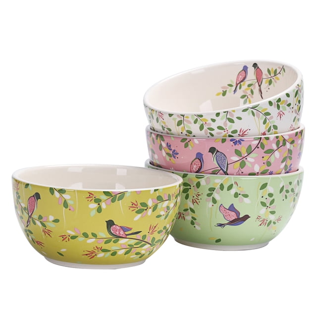Shorebirds Ceramic Bowl Set Of 4 – 40 Oz Large Soup & Cereal Bowls With Coastal Bird Art