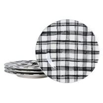 Bico Black and White Plaid Ceramic Salad Plates, 8.75 inch, Set of 4, for Salad, Appetizer, Microwave & Dishwasher Safe