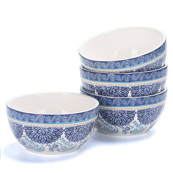 Bico Blue Talavera 26oz Ceramic Cereal Bowls, Set of 4, for Pasta, Salad, Cereal, Soup & Microwave & Dishwasher Safe